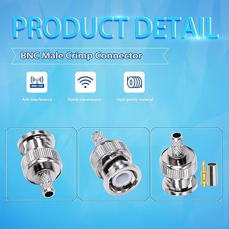 BNC Male Crimp Coaxial Adapter Connector for Cable RG58 -Pack -4