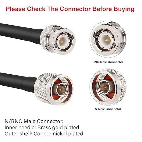 BNC Male to N Type Male Extension Cable RG58 3.3ft (1 Meter) for Antennas Wireless LAN Devices (Pack of 1)