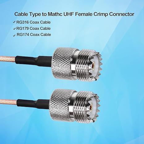 UHF Crimp On Connectors SO239 PL259 Female Jack Crimp Coax Adapter PL-259 Connector for RG316 RG179 Cable (Pack of 2)