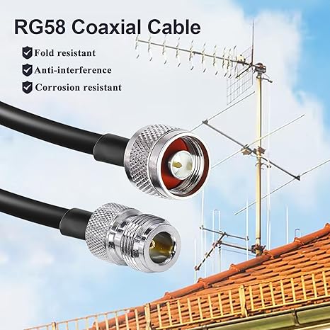 RG58 Coaxial Jumper Cable – N Male to N Female Low Loss RF Extension Cable (20M / 65.6FT) (1-Pack)