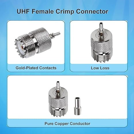 UHF Crimp On Connectors SO239 PL259 Female Jack Crimp Coax Adapter PL-259 Connector for RG316 RG179 Cable (Pack of 2)