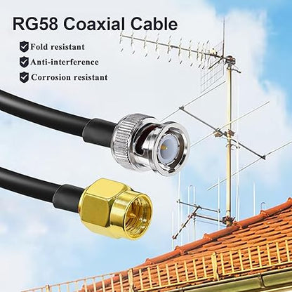 BNC Male to SMA Male Extension Cable RG58 6.6ft(2 Meter) for Antennas Wireless LAN Devices