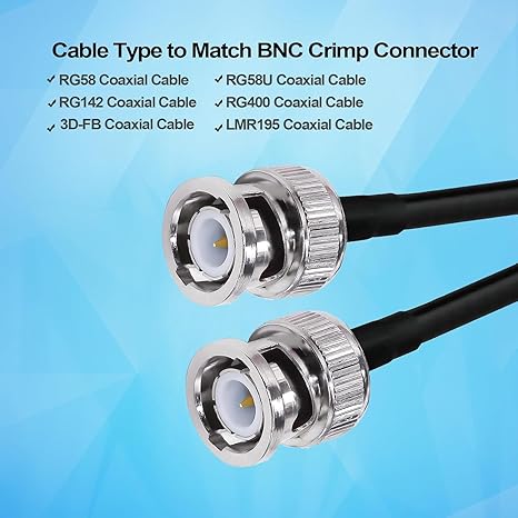 BNC Male Crimp Coaxial Adapter Connector for Cable RG58 -Pack -2