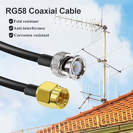 BNC Male to SMA Male Extension Cable RG58 65.6ft(20 Meter) for Antennas Wireless LAN Devices