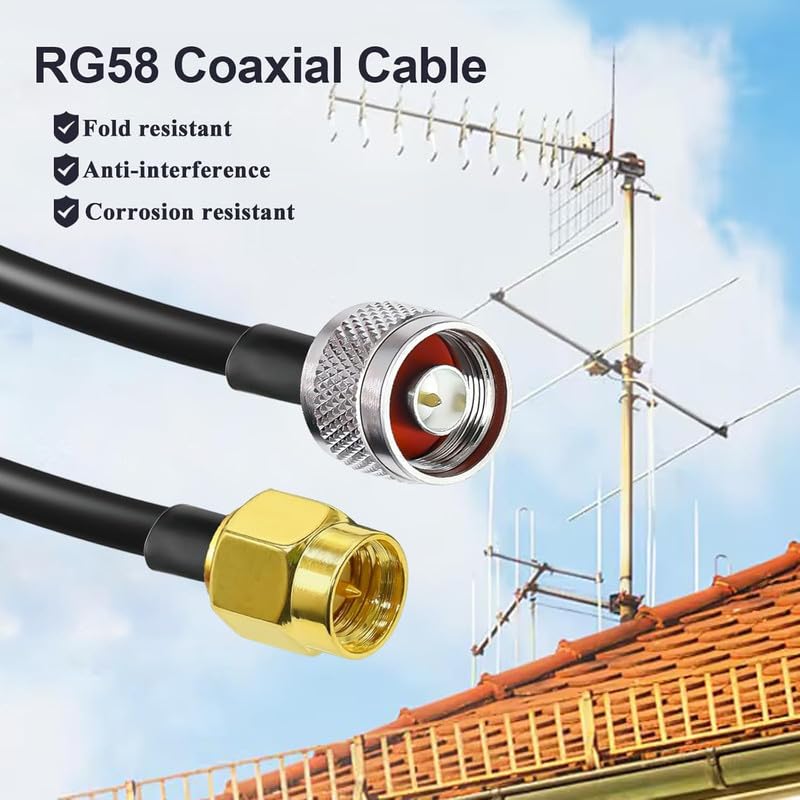 RG58 SMA Male to N Male Coaxial Cable, 50ohm Type N SMA Cable 32.8ft(10M) -Pack -1