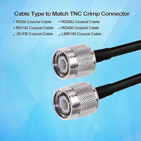 TNC Male Crimp Coaxial Connector Adapter for RG58 Cable – RF Antenna Fitting (Pack of 10)