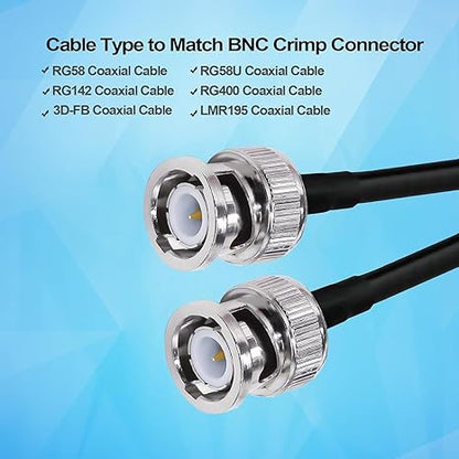 BNC Male Crimp Coaxial Adapter Connector for Cable RG58 -Pack -3