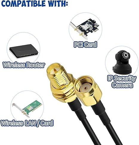 RP-SMA Male to RP-SMA Female Bulkhead Low Loss RG174 RF Coaxial Cable 10 Meter (33FT) -Pack -1
