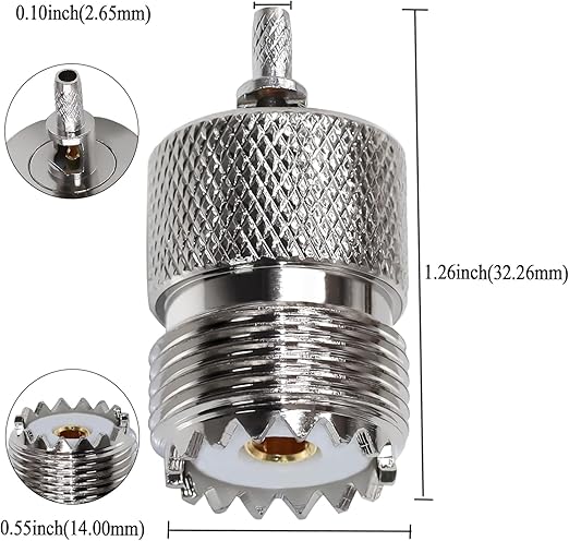 UHF Crimp On Connectors SO239 PL259 Female Jack Crimp Coax Adapter PL-259 Connector for RG316 RG179 Cable (Pack of 10)