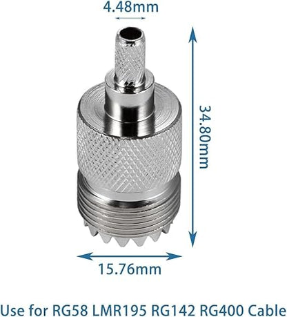 UHF Crimp Connectors SO239 PL259 Female Jack Crimp Coax Adapter PL-259 Connector for RG58 RG142 Cable (Pack of 5)