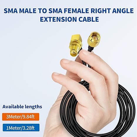 SMA Male to SMA Female Right Angle Low Loss RG174 RF Coaxial Cable 3 Meter (9.8FT) -Pack -1