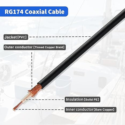 SMA Male to SMA Female Bulkhead Low Loss RG174 RF Coaxial Cable 5 Meter (16.4FT) -Pack -1