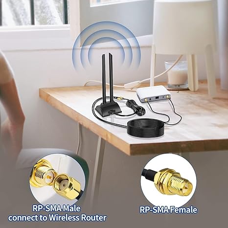 RP-SMA Male to RP-SMA Female Bulkhead Low Loss RG174 RF Coaxial Cable 1 Meter (3.28FT) -Pack -1