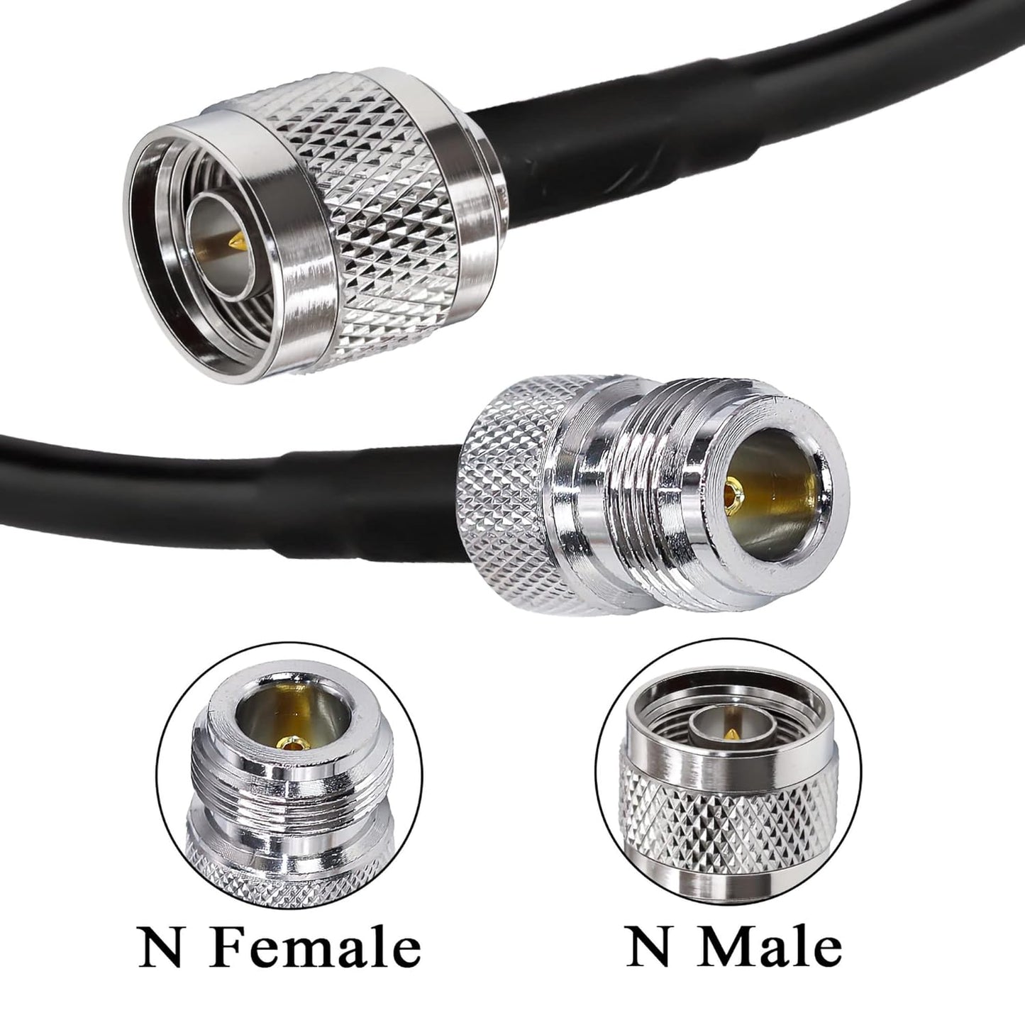 RG58 Coaxial Jumper Cable – N Male to N Female Low Loss RF Extension Cable (2M / 6.6FT) -Pack -1