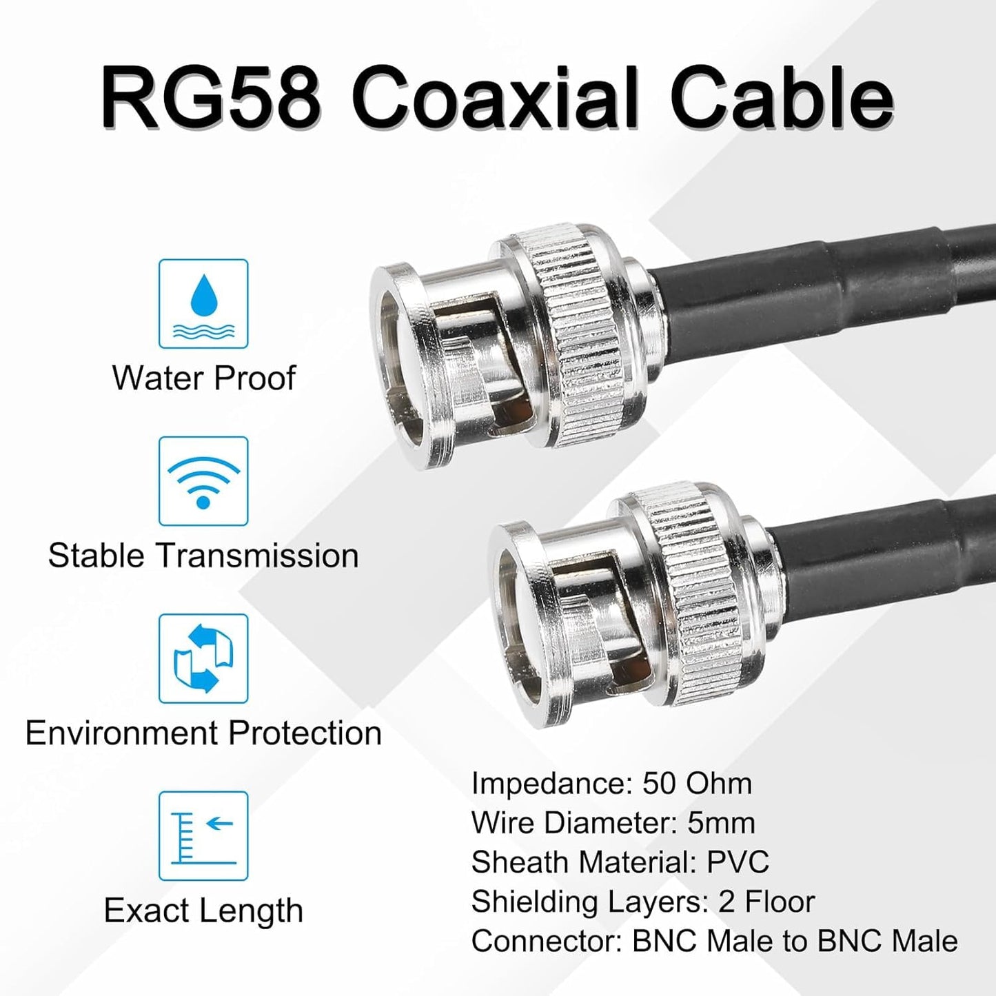 BNC Coax Cable BNC Coaxial Cable RG58 Low Loss 50 ohm BNC Male to BNC Male Extension Cable 3.3ft(1M)