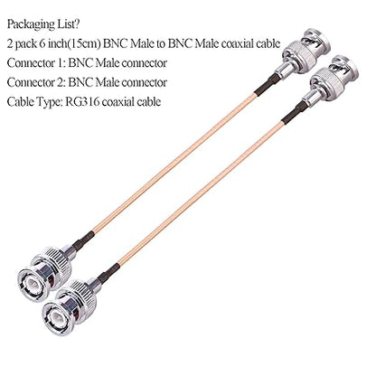 RG316 BNC Male to BNC Male 6inch(15cm) Coaxial Cable -Pack -1