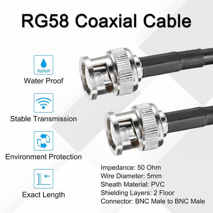 BNC Male to BNC Male RG58 50 Ohm – 6.6ft (2M) Coaxial Jumper - Pack - 1