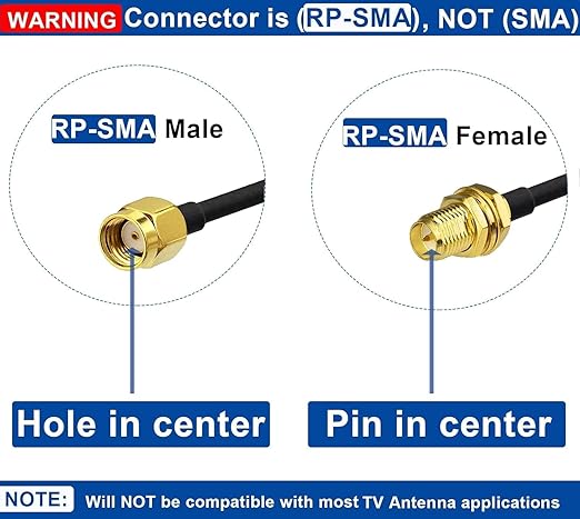 RP-SMA Male to RP-SMA Female Bulkhead Low Loss RG174 RF Coaxial Cable 10 Meter (33FT) -Pack -1