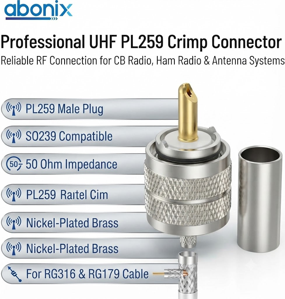 UHF Connector PL259/ RG-316 Male Plug Crimp Coax Adapter  -Pack -3