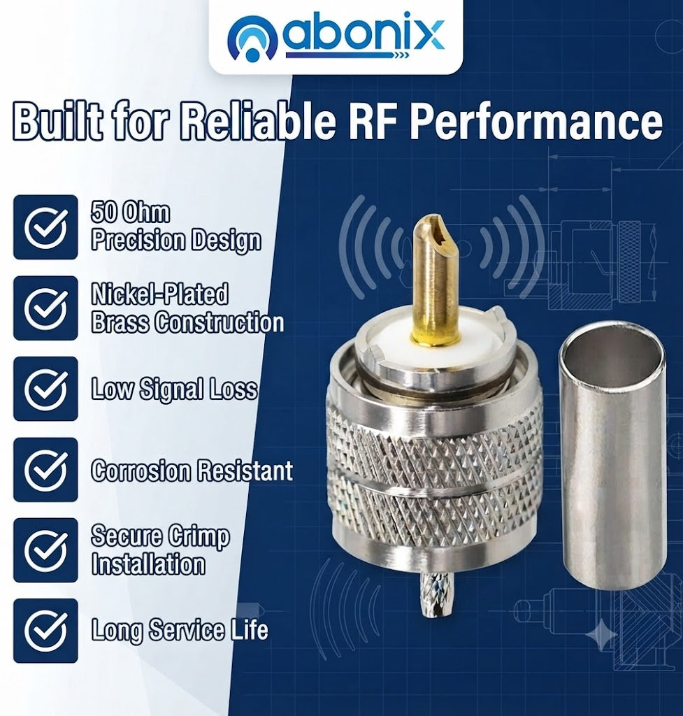UHF Connector PL259/ RG-316 Male Plug Crimp Coax Adapter  -Pack -3