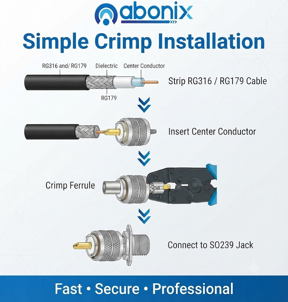 UHF Connector PL259/ RG-316 Male Plug Crimp Coax Adapter  -Pack -3
