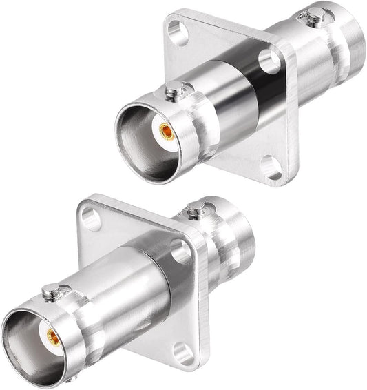 ABONIX BNC Female to BNC Female Flange Panel Mount RF Connector, 4-Hole- Pack- 2