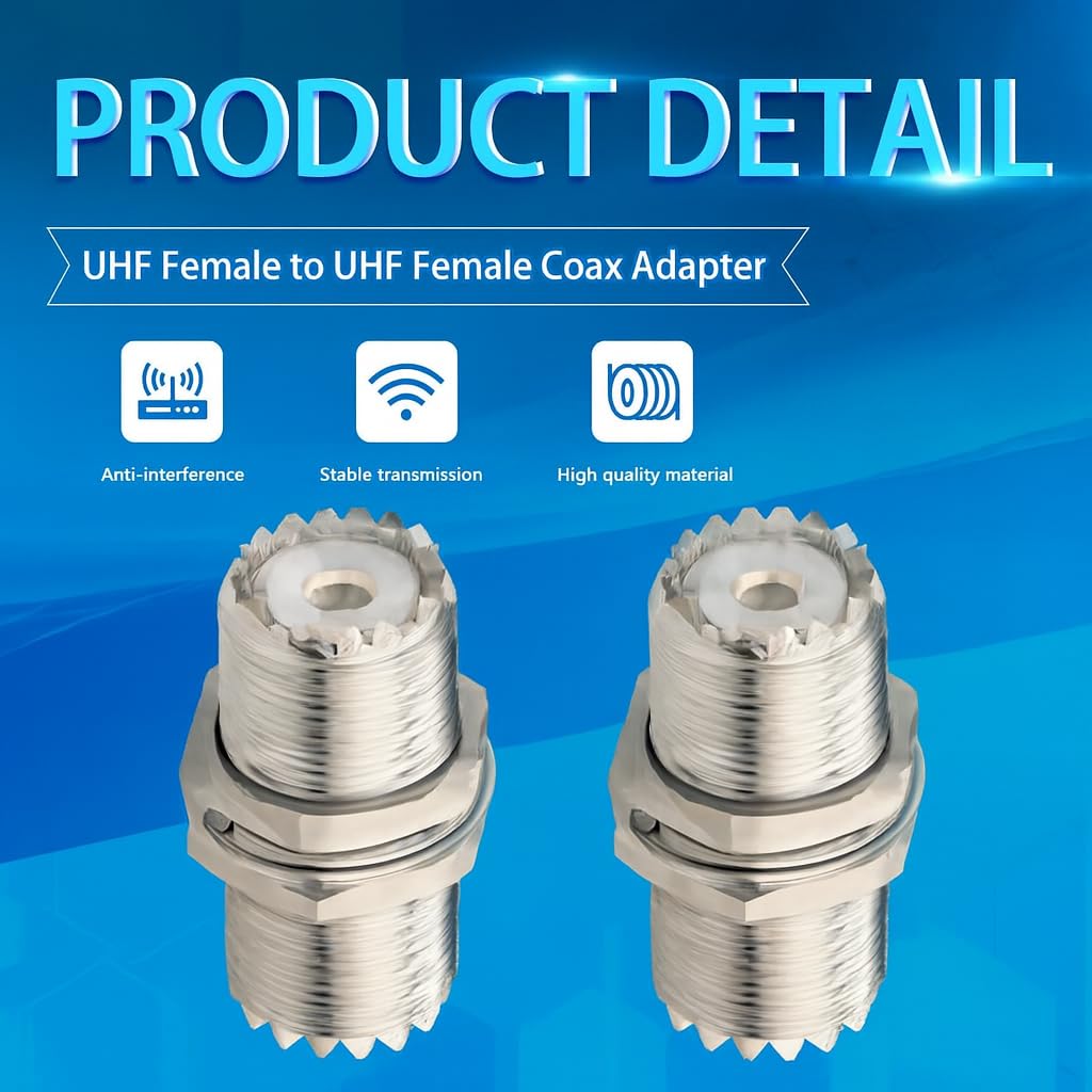 ABONIX UHF Female to Female Panel Mount SO-239 Adapter, RF Coax- Pack- 2