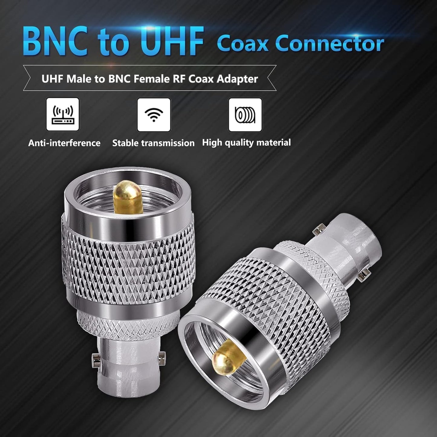 ABONIX BNC Female to UHF Male RF Coax Adapter, Pack- 3