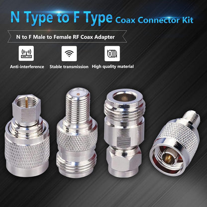 ABONIX N to F Adapter Kit 4 PCS, N Male to F Female RF Coaxial Connector Set