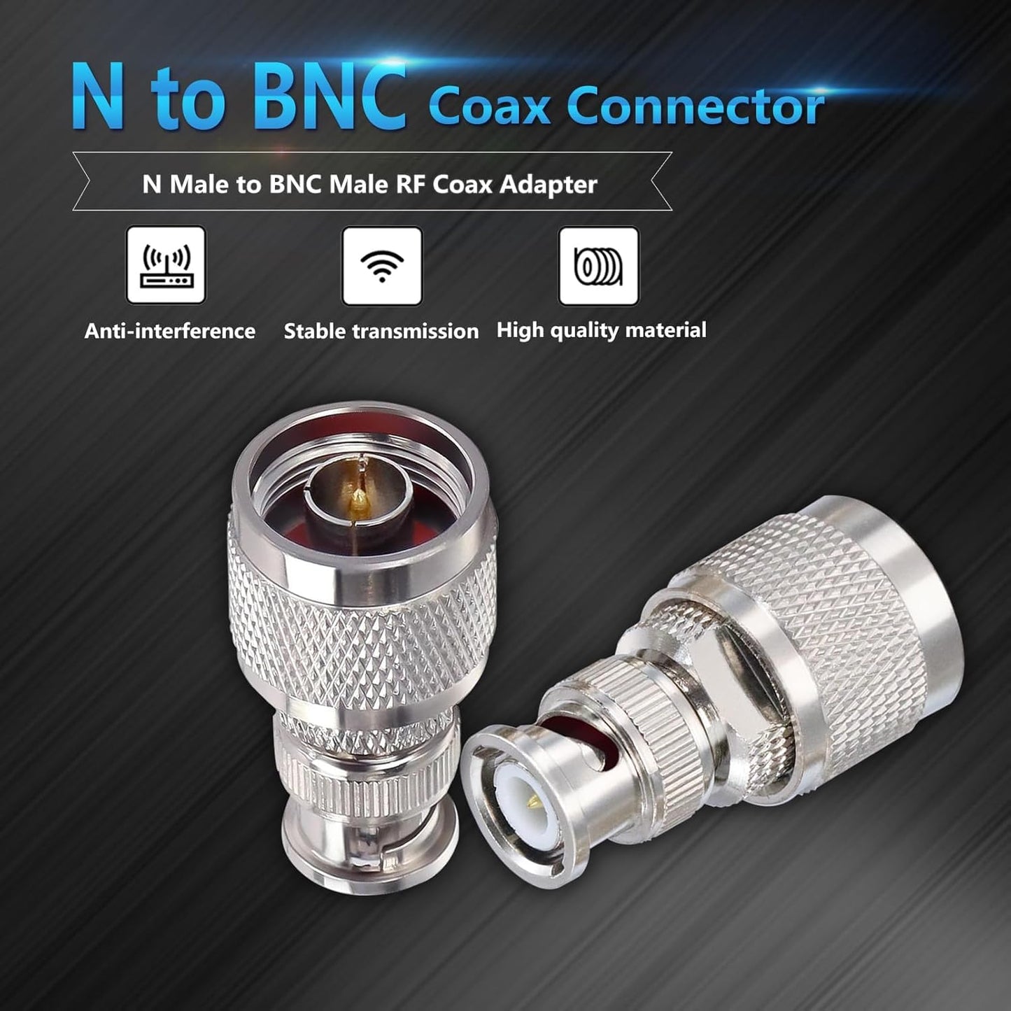 ABONIX BNC Male to N Male RF Coax Adapter Connector- Pack- 1
