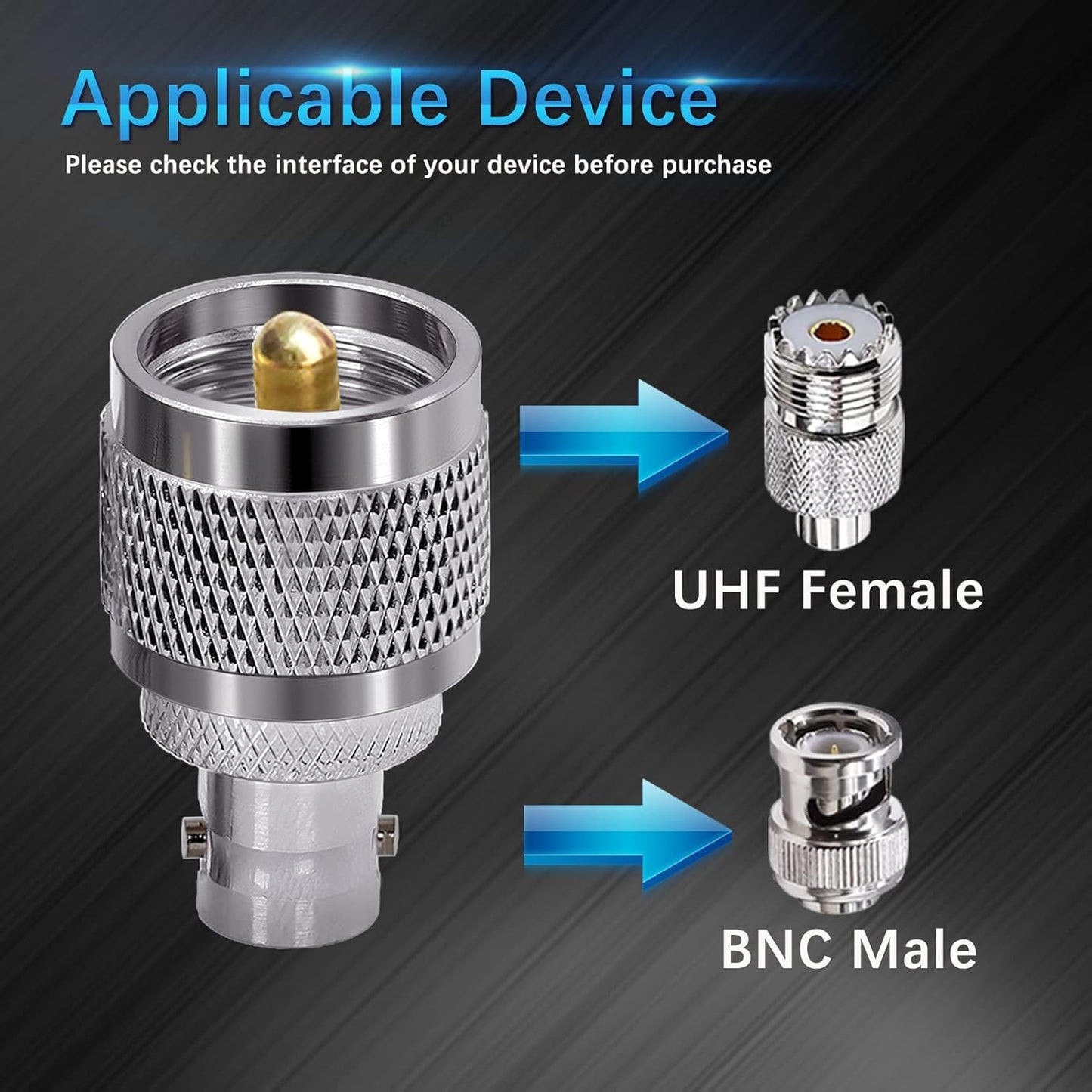 ABONIX BNC Female to UHF Male RF Coax Adapter, Pack- 3