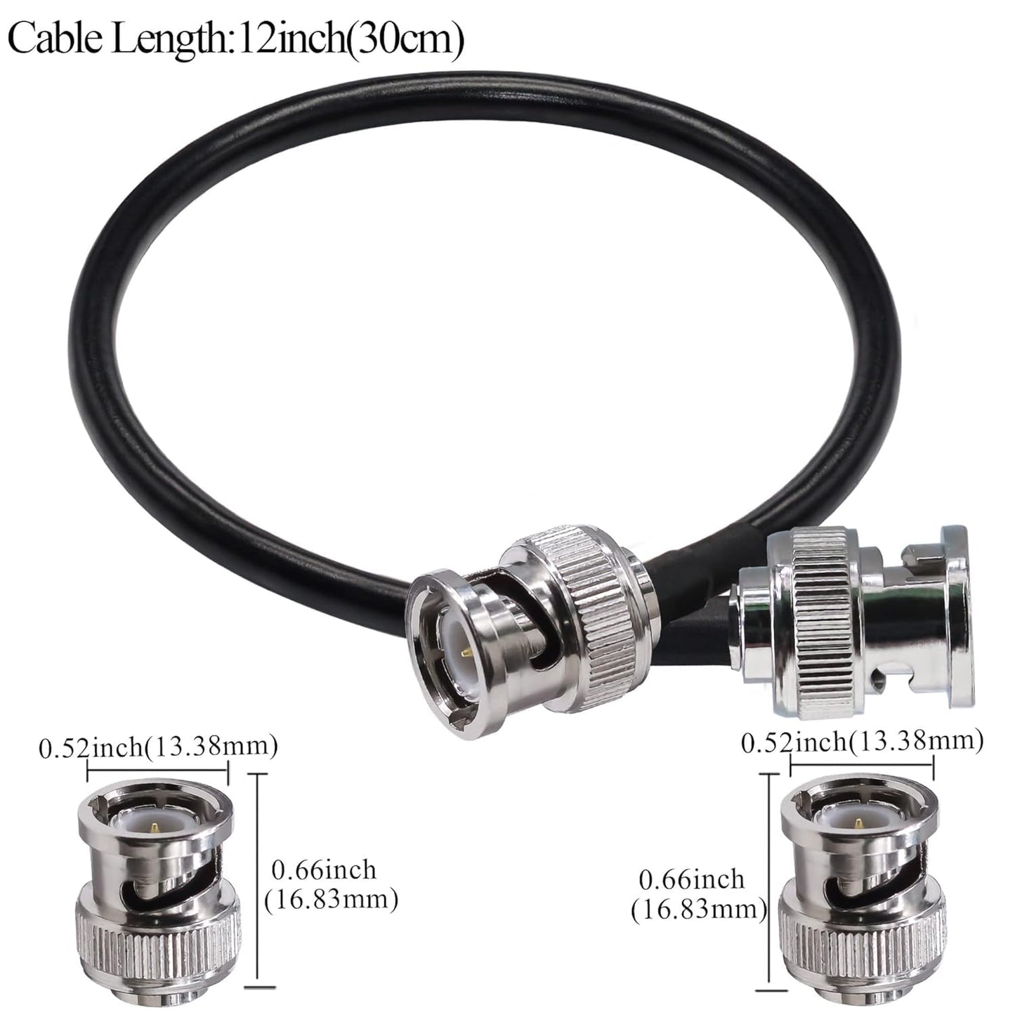 ABONIX RG58 BNC Male to Male Jumper Cable 1ft, Low Loss HD-SDI RF Coax Cable- Pack- 2