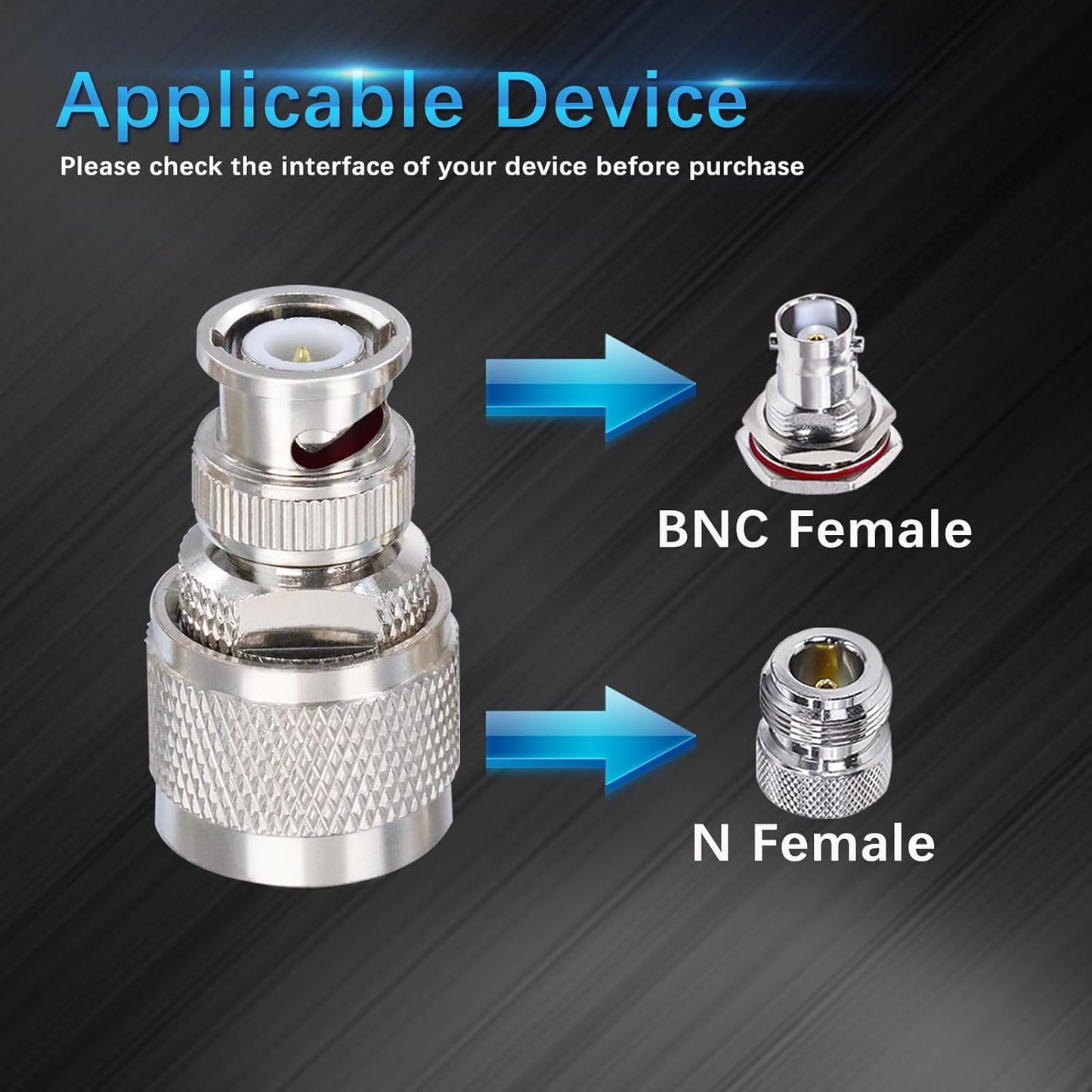 ABONIX BNC Male to N Male RF Coax Adapter Connector- Pack- 5