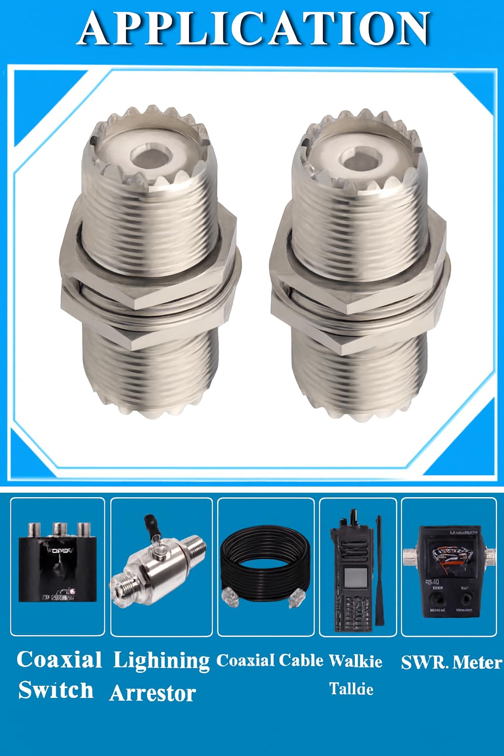 ABONIX UHF Female to Female Panel Mount SO-239 Adapter, RF Coax- Pack- 2