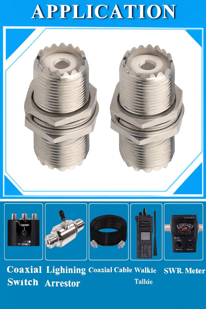 ABONIX UHF Female to Female Panel Mount SO-239 Adapter, RF Coax- Pack- 2