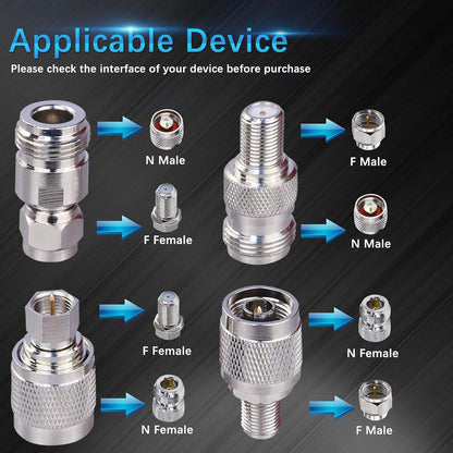 ABONIX N to F Adapter Kit 4 PCS, N Male to F Female RF Coaxial Connector Set