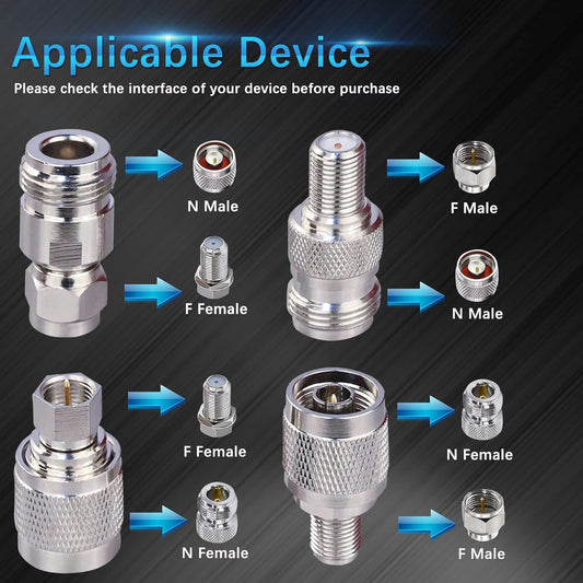 ABONIX N to F Adapter Kit 4 PCS, N Male to F Female RF Coaxial Connector Set