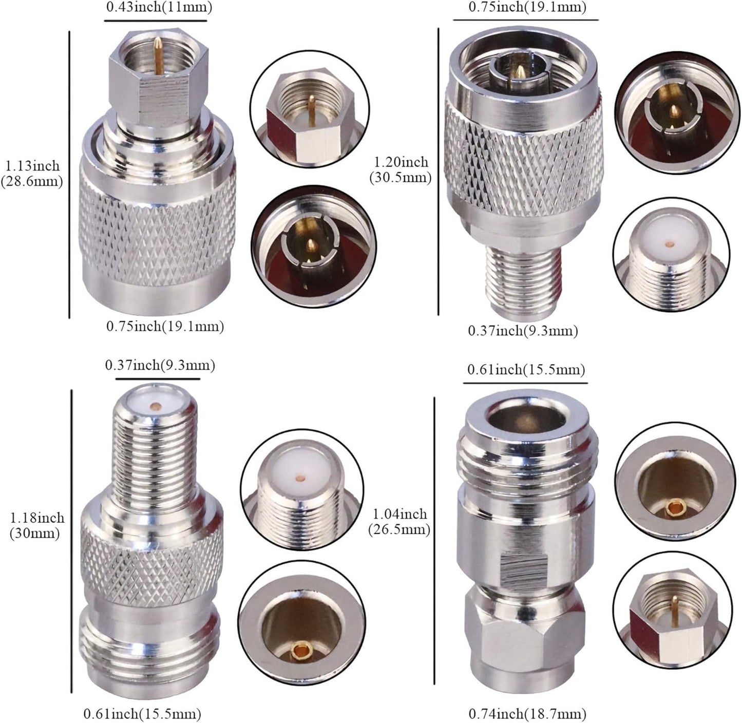 ABONIX N to F Adapter Kit 4 PCS, N Male to F Female RF Coaxial Connector Set