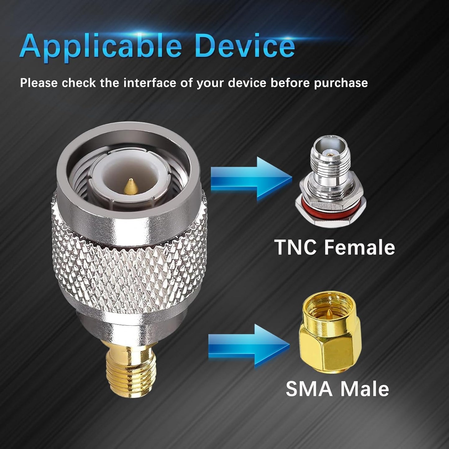 ABONIX SMA Female to TNC Male RF Adapter, Coaxial Connector- Pack- 2