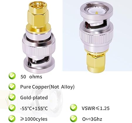 SMA Male to BNC Male Coax Cable Adapter Connector (Pack of 3)