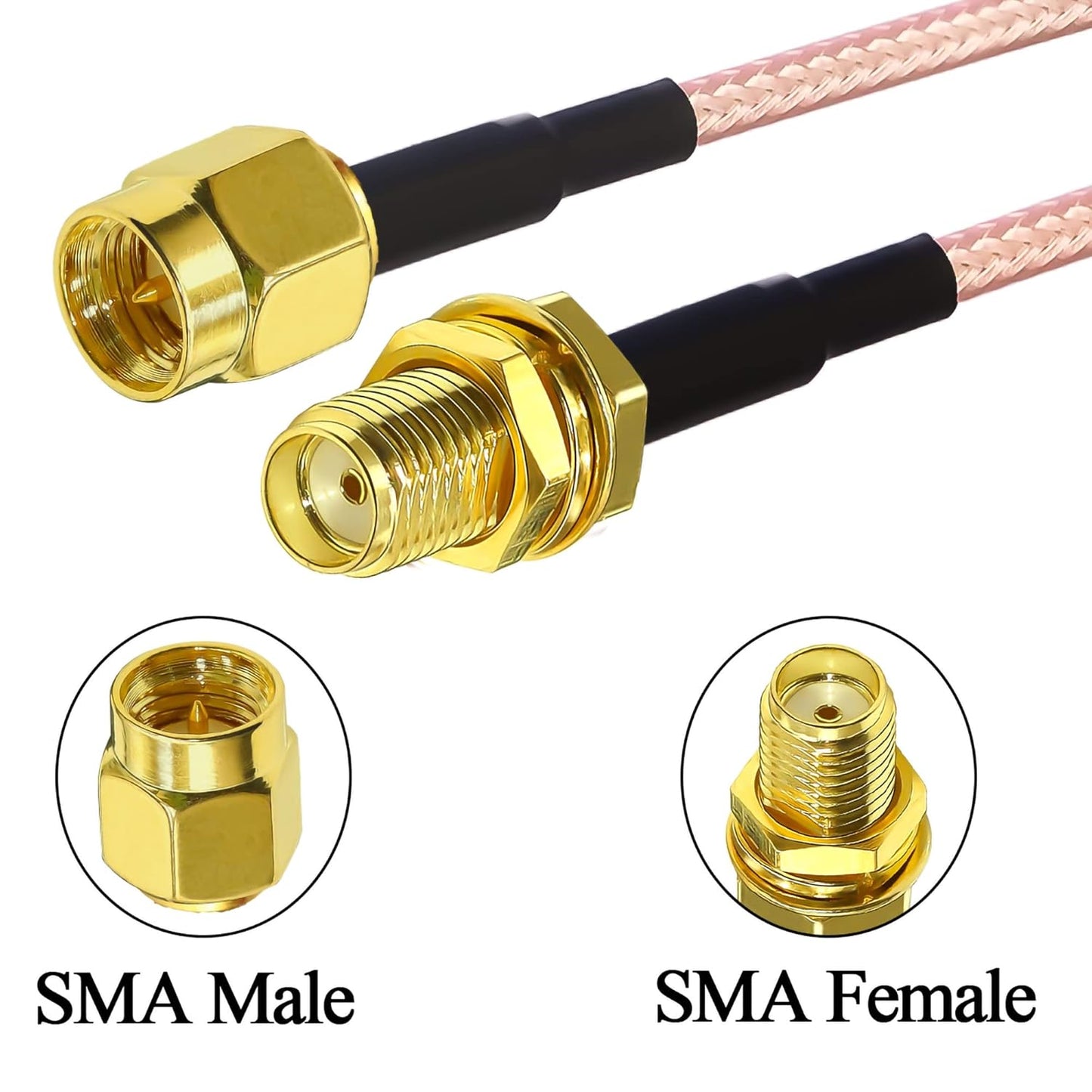 RG316 SMA Coax Cable, 6inch (15cm) SMA Male to SMA Female Pigtail Coaxial Cable -Pack -1