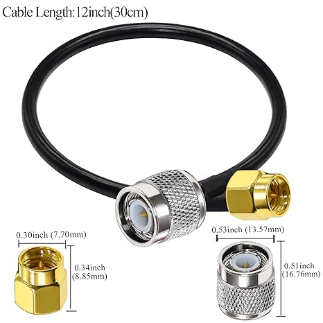RG316 SMA Coax Cable 12inch (30cm) SMA Male to TS9 Male Coaxial Antenna Extension Cable (Pack of 1)