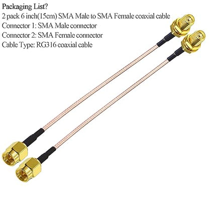 RG316 SMA Coax Cable, 6inch (15cm) SMA Male to SMA Female Pigtail Coaxial Cable -Pack -1