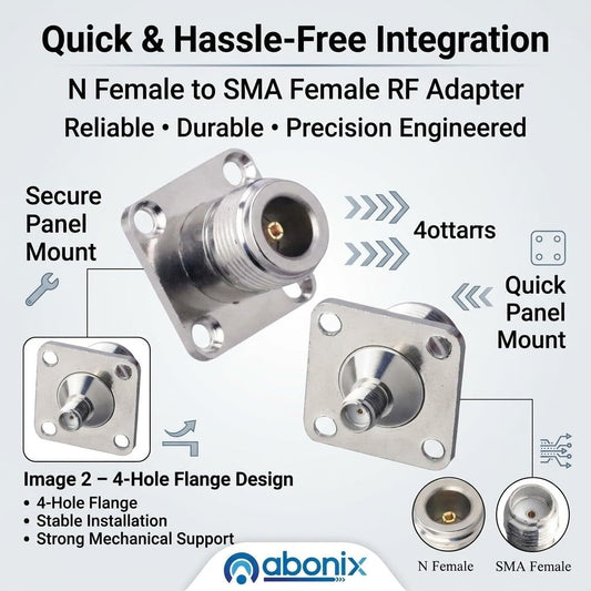 N Female to SMA Female 4 Hole Flange Panel Mount Coax Adapter - Pack - 2
