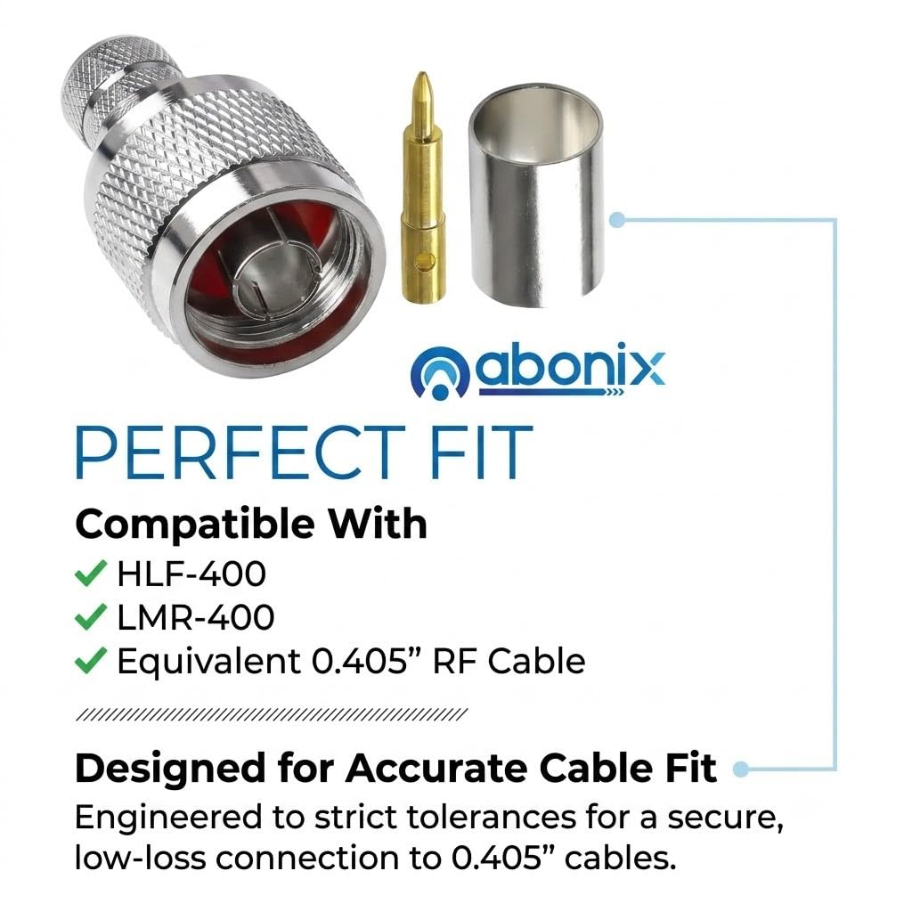 ABONIX N Male Crimp Connector for HLF-400 and LMR-400, Pack- 2
