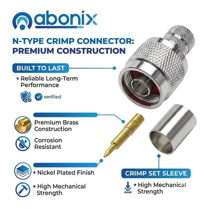 ABONIX N Male Crimp Connector N Type Plug Adapter, Pack- 3