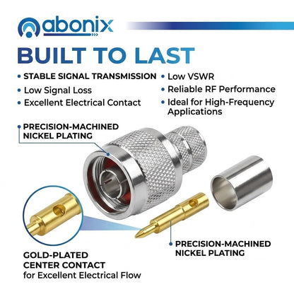 ABONIX N Male Crimp Connector for HLF-400 and LMR-400, Pack- 2