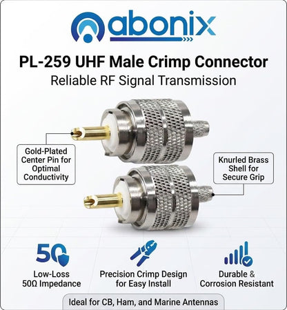 PL-259 UHF Male Plug Crimp Coax Connector Adapter for RG58 RG142 -Pack -3
