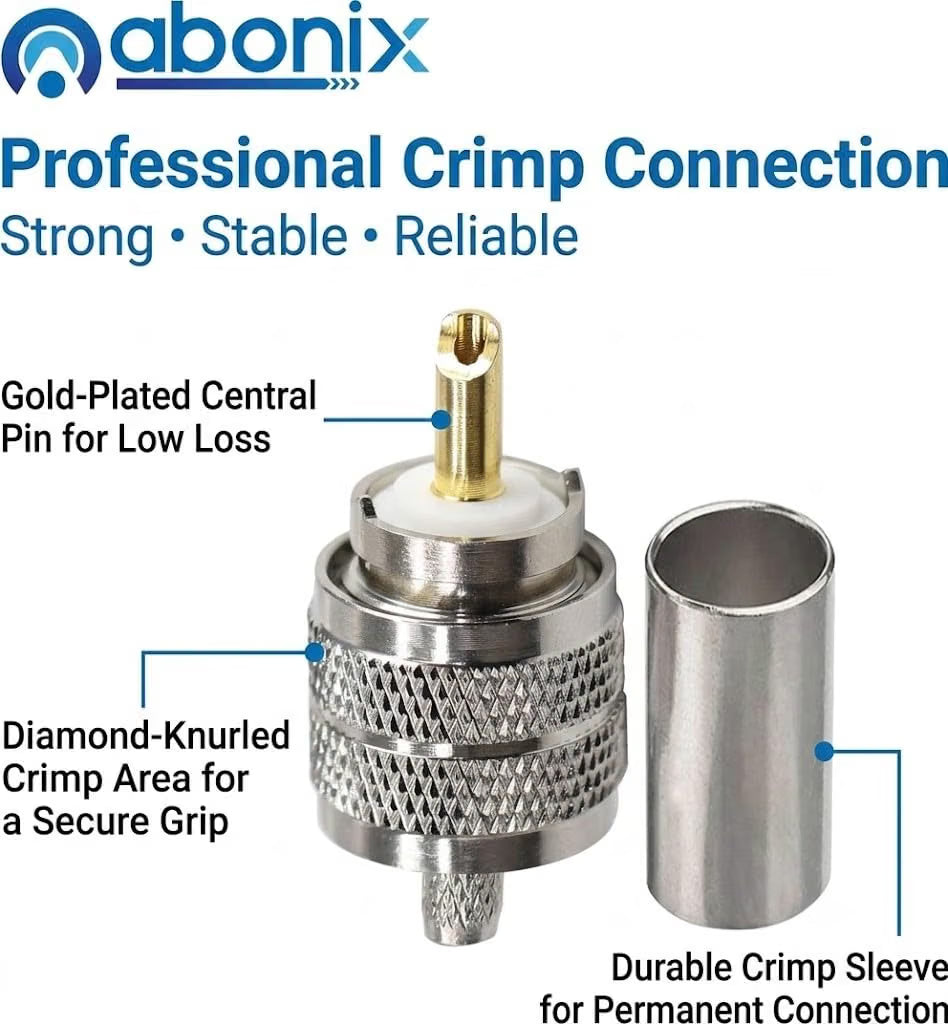 PL-259 UHF Male Plug Crimp Coax Connector Adapter for RG58 RG142 -Pack -3