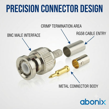 BNC Male Crimp Coaxial Adapter Connector for Cable RG58 -Pack -4